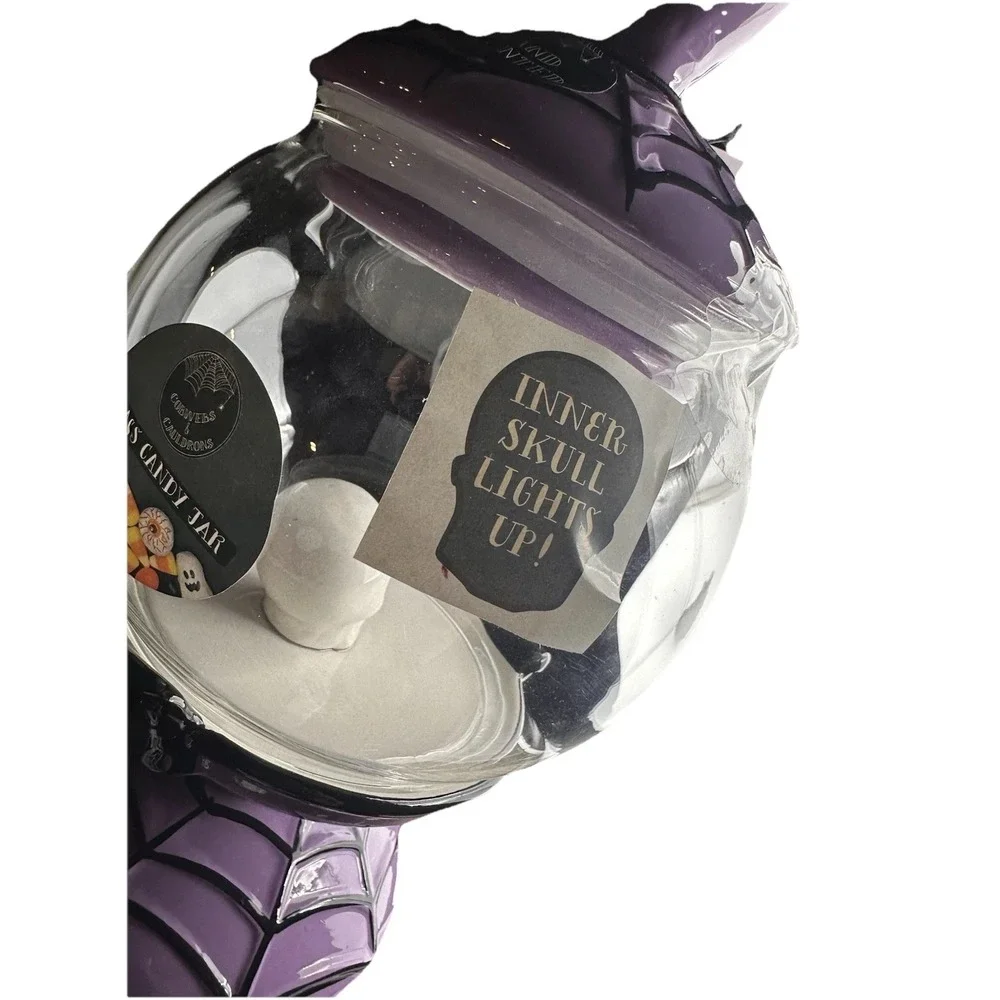 Cobwebs & Cauldrons Candy Jar Bats and Spiderwebs Light Up Halloween Display